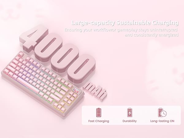 Pink Wireless Mechanical Keyboard 75% with Color Multimedia Screen Gaming Keyboard