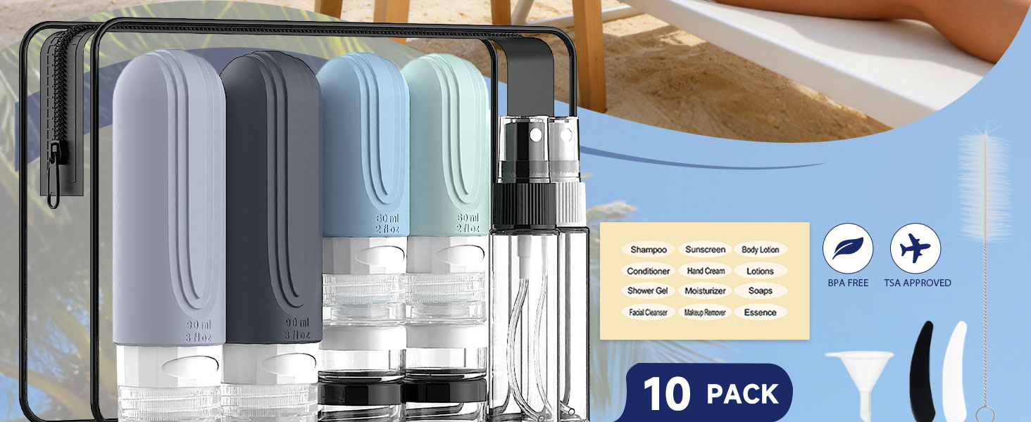 Travel Bottles for Toiletries 10 Pack