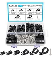 TWTADE 306PCS Black Cable Clamps Nylon Plastic R-Type 6 Sizes 3/16'' 1/4'' 3/8'' 1/2'' 3/4'' 1'' ...