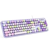 MOFII Computer Keyboard Wired, USB Plug Play Round Key Retro Typewriter Keyboard, Office Full Siz...