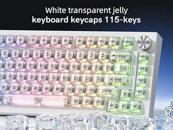 White Clear Keyboard keycaps,Transparent Key caps,Crystal Jelly Keycap Set,Shine Through Key caps