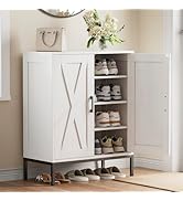 Homleke Farmhouse Shoe Cabinet with 2 Barn Doors &amp; Metal Legs, 5-Tier Shoe Storage Cabinet with 3...