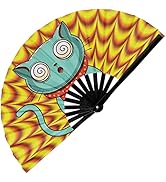 GloFX Folding Fan - Trippy Kitty - Large Rave Clack Folding Hand Fan for Men/Women - for EDM, Mus...