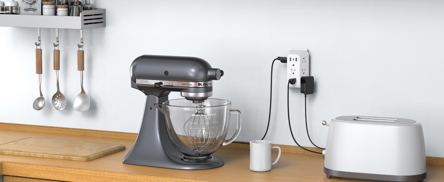 multi outlet expander with surge protection for kitchen