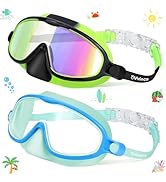Vvinca 2 Pcs Kids-Swim-Goggles with Nose Cover, Swimming Diving Mask Wide View Anti Fog UV Anti S...