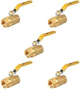 5 Pack Brass 3/4" Full Port Ball Valve with Yellow Vinyl Handle, NPT Female x Female Thread, 150 ...
