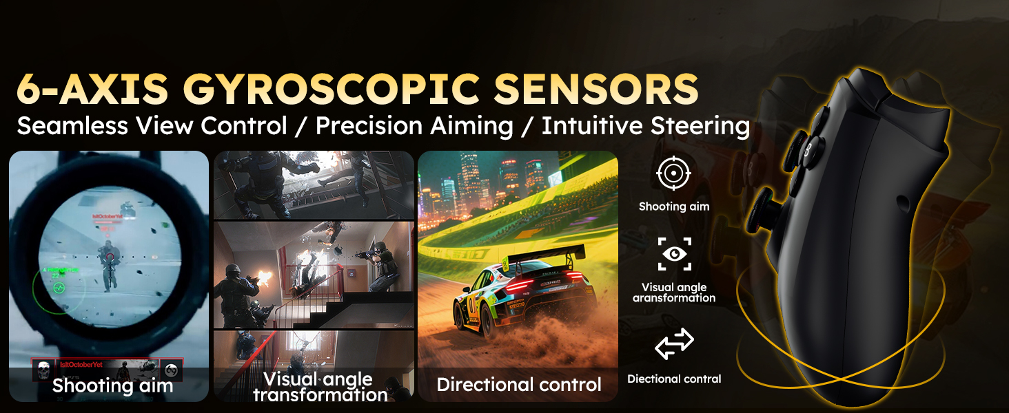 The handle has a 6-axis gyroscope sensor and has Seamless View Control,Precision Aiming