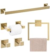TQKAG Brushed Gold Bathroom Hardware Accessories Set 5 Pieces, Double Post Pivoting Toilet Paper ...
