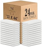 CH White Bath Towels Bulk Pack of 24 (22 x 44 Inches), 100% Cotton Economy Light Weight Towels fo...