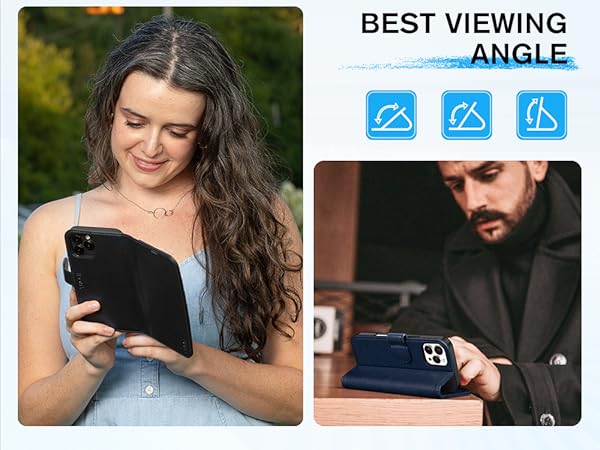 TUCCH Case Wallet for iPhone 16 Pro Max Shockproof Shell Kickstand PU Leather Stand Protective Cover