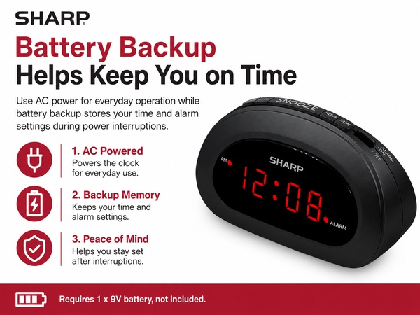 Digital alarm clock with large display, snooze and adjustable brightness for bedroom nightstand
