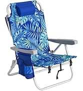 SUNNYFEEL Low Beach Chairs for Adults 5 Position Lay Flat, Portable Folding Backpack Beach Chair ...