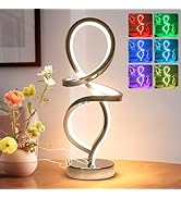 Mayful Modern Table Lamp, RGB Table Lamp,LED Spiral Lamp, Silver Bedside Lamp with 7 Colors 10 Li...