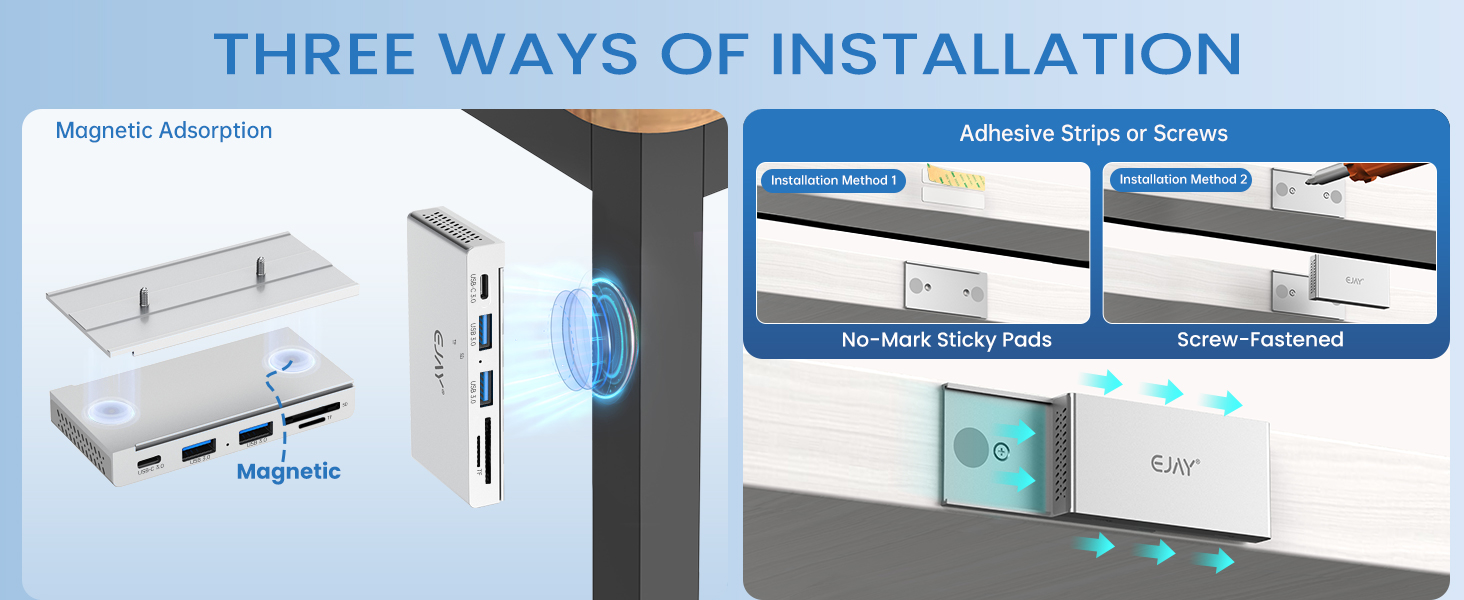 Magnetic USB Hub three ways install