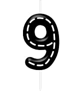 Racing Car Birthday Candles Number 9 Black and White Stripes Candle for Racing Car Cake Topper, B...