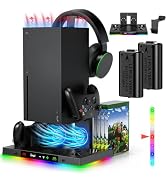 LED Cooling Stand and Charging Station for Xbox Series X Console & Controller, Cooling Fan Statio...