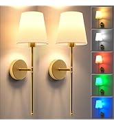 JOFIOS Wall Lights Battery Operated Wall Sconces Set of 2,Gold Wireless Wall Sconces with Remote,...