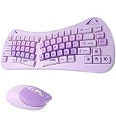 Wireless Ergonomic Keyboard and Mouse Combo - Cute Cat Design, Mini Size, Plug & Play USB Receive...