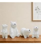 Mingzhang 4PCS Polar Bear Family Statue, White Polar Bear Mom and Baby Figurine Home Decor Realis...