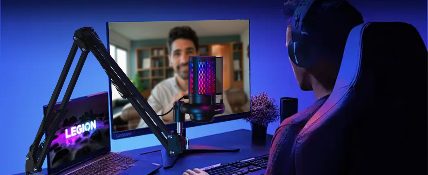 RGB Microphone for Gaming with Boom Arm