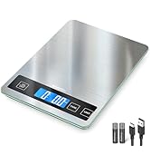 BakFee Food Scale, 33lb Digital Kitchen Scale with Stainless Steel &amp; Tempered Glass, USB Recharge...