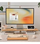 ROCDEER Bamboo Monitor Stand Riser with Acrylic Legs for Desk, 31.5 Inches Desktop Shelf Supports...