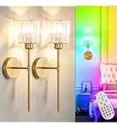 Depuley Battery Operated Wall Sconce: Set of 2 Wireless Crystal Wall Lights with Remote for Bedro...