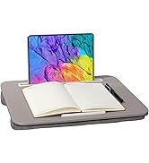 Lap Desk Grey PU Leather, Portable Laptop Desk Fits Up to 16" Laptops, with Tablet Slot, Built-in...