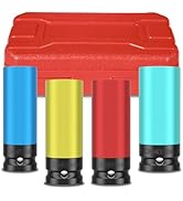 4PCS 1/2" Drive Wheel Protector Impact Socket, Non-Marring Lug Nut Thin Wall Deep Socket Set, CR-...