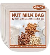 4 Pcs 12"x12" Nut Milk Bag, Nature Unbleached Cotton, Premium CheeseCloth Bags for Straining, Reu...