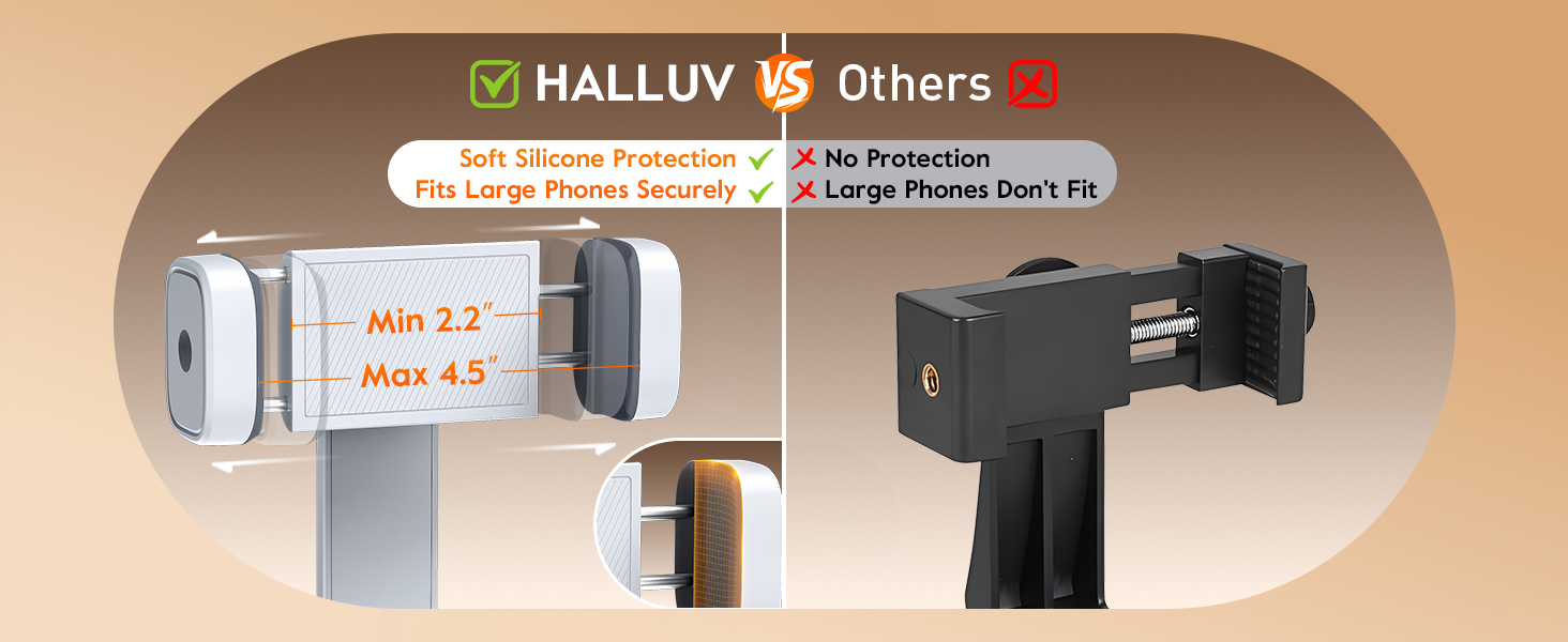 HALLUV ring light phone holder fits 2.2–4.5&amp;#34; phones with silicone grip for calls and recording