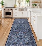 Vintage Dark Blue 3x4 Entryway Rug, Washable Small Area Rugs for Kitchen, Bedroom, Oriental Low P...