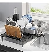 Expandable Dish Rack with Drainboard - Stainless Steel Dish Drainer with Removable Cutlery Tray, ...