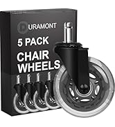 Office Chair Wheels - Set of 5 Rollerblade-Style Casters, Smooth &amp; Quiet Rolling, Protects Hardwo...