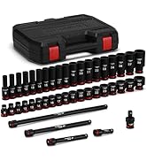CASOMAN 43-Piece 1/2" Drive Master Impact Socket Set, Deep and Standard, 6-Point, Metric, 9mm - 3...