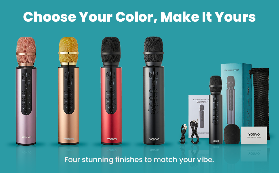 Available in Rose Gold, Gold, Red, and Black, and comes with a mic cover and carrying cacse