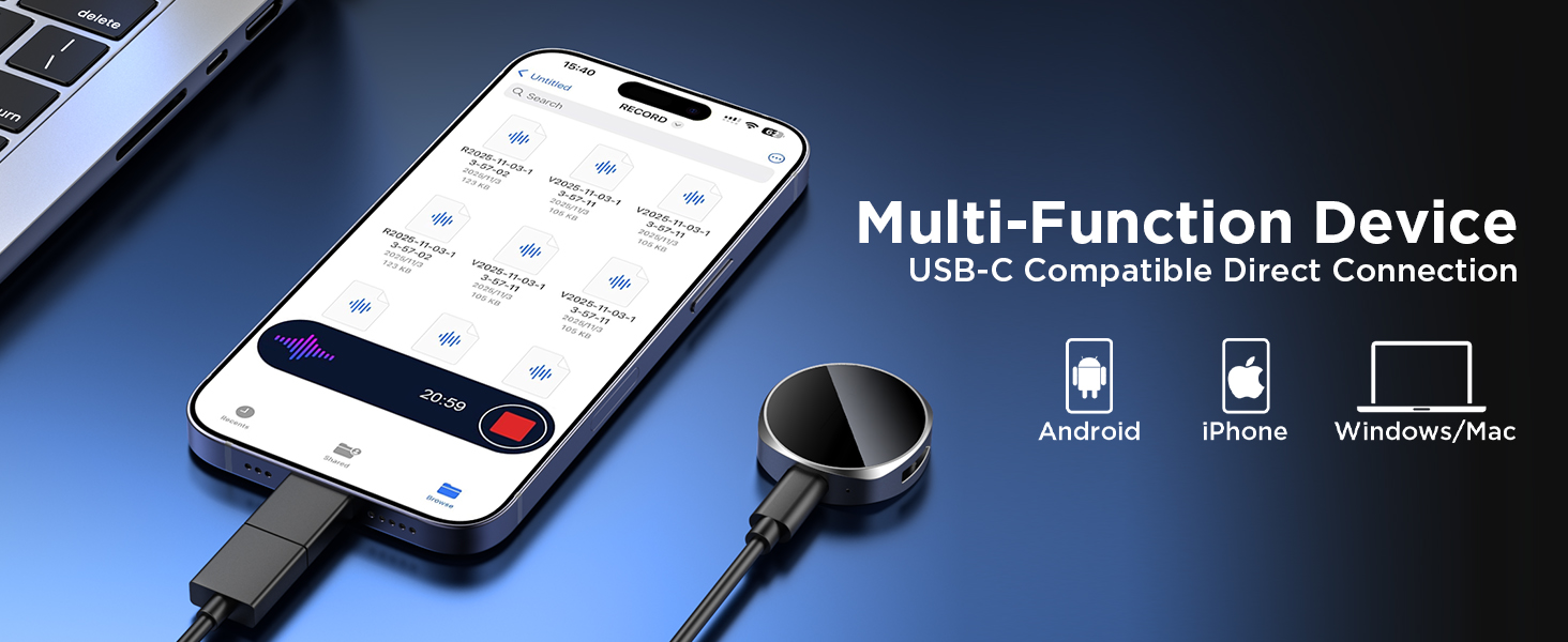 64GB Magnetic Voice Recorder - Voice Activated Recorder AI-Intelligent Noise Reduction