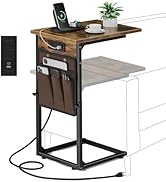 Vagusicc C Shaped End Table with Charging Station, Adjustable Height Side Table for Couch, Small ...