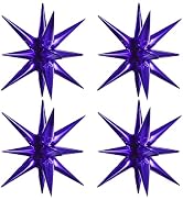 TONIFUL 4 Pcs 22inch 4D Dark Purple Explosion Star Mylar Balloons 14Point Purple Star Balloons fo...