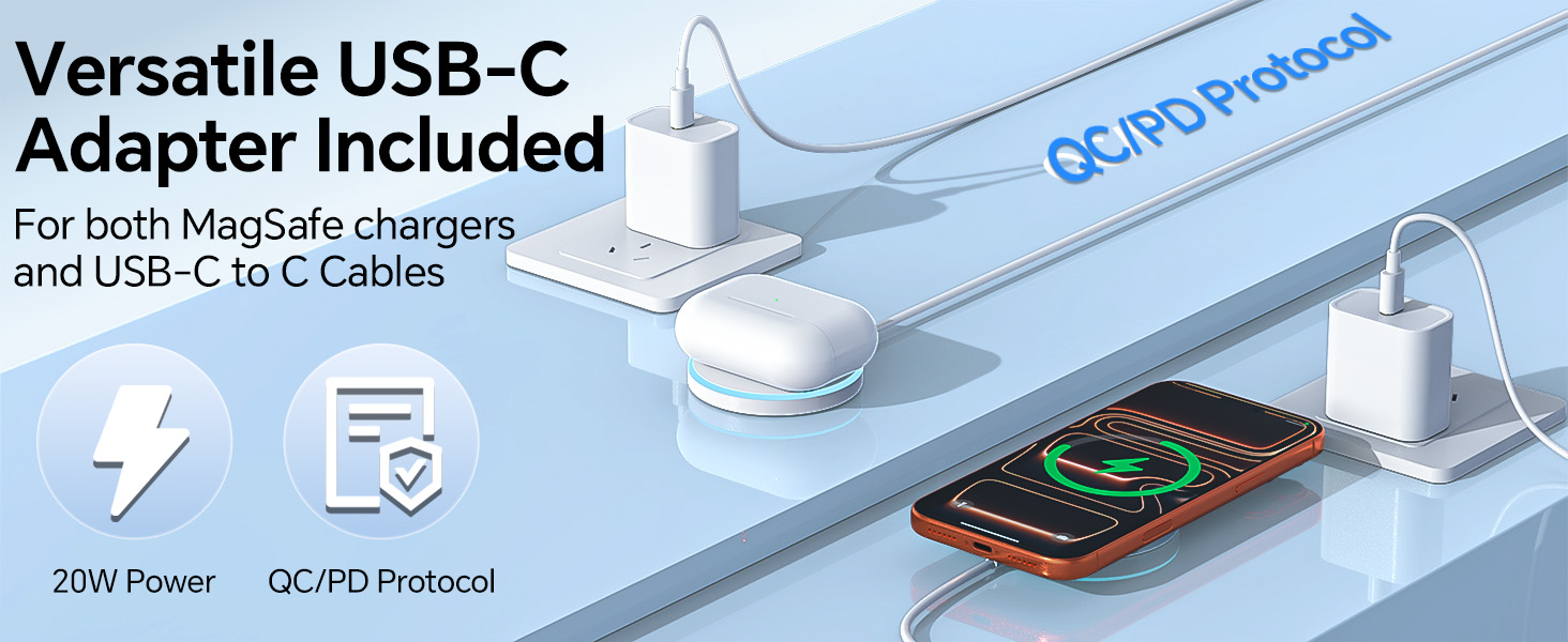 Versatile USB-C Adapter lncluded For both chargers and USB-C to C Cables