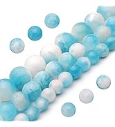Youngbling Natural Gemstone Beads for Jewelry Making,8mm Blue White Jade Polished Round Smooth St...