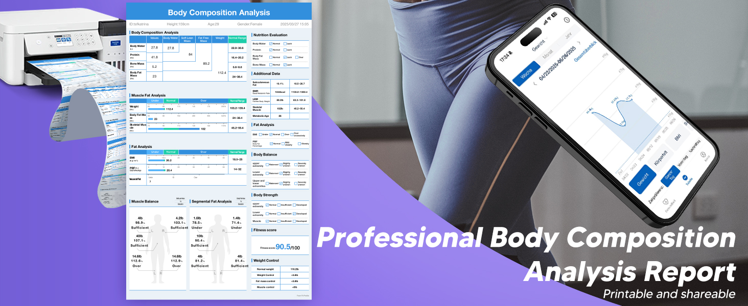 Professional Body Composition Analysis Report Printable and shareable