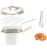 Stainless Steel Deep Fryer, Square Frying Pot with Basket and Lid Portable Deep Frying Pan with H...