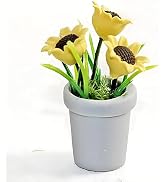 Miniature Sunflower Pots, 1/12 Scale, Dollhouse Accessories Resin Home Decor, Realistic Clay Flow...