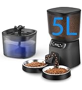 Automatic Cat Feeder and Water Dispenser Set, 5L/20 Cups Timed Cat Dry Food Dispenser, 2L Cats Wa...