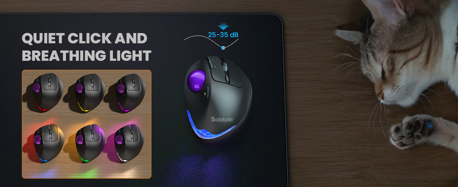 Wireless Trackball Mouse, Ergonomic Bluetooth Rechargeable Computer Mouse-Purple Ball