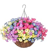 Artificial Faux Hanging Plants Flowers Basket for Outdoors Spring Summer Decoration, Silk Morning...