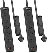 HOPOW Flat Plug Power Strip, 2 Pack, 6 Ft Ultra Thin Flat Extension Cord, Surge Protector with 5 ...
