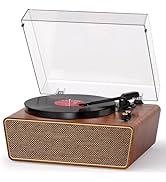 MANGOSTAN Vinyl Record Player with 4 Built-in Speakers, Wireless Bluetooth Turntable with PC Reco...