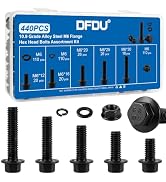 DFDU 440PCS M6 Flange Bolt Assortment Kit with Nut Washer 10.9 Alloy Steel | Metric Black Zinc Pl...